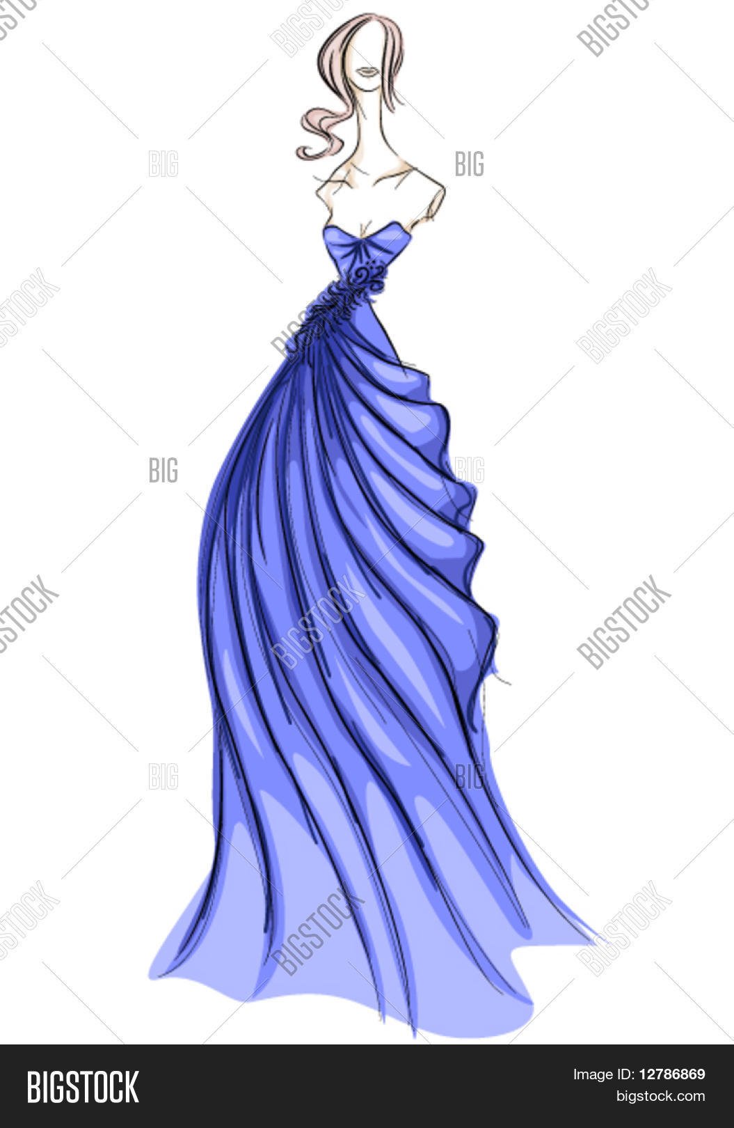 Рисунок синее платье