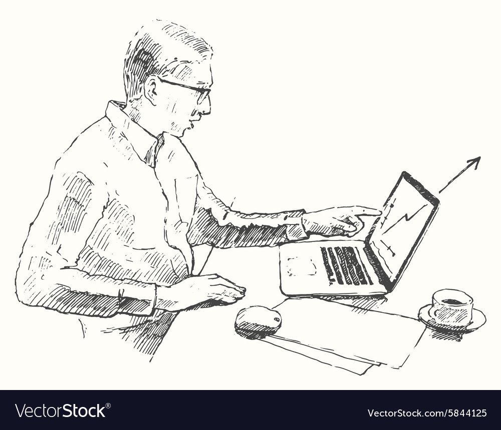 Человек сидящий за компьютером рисунок