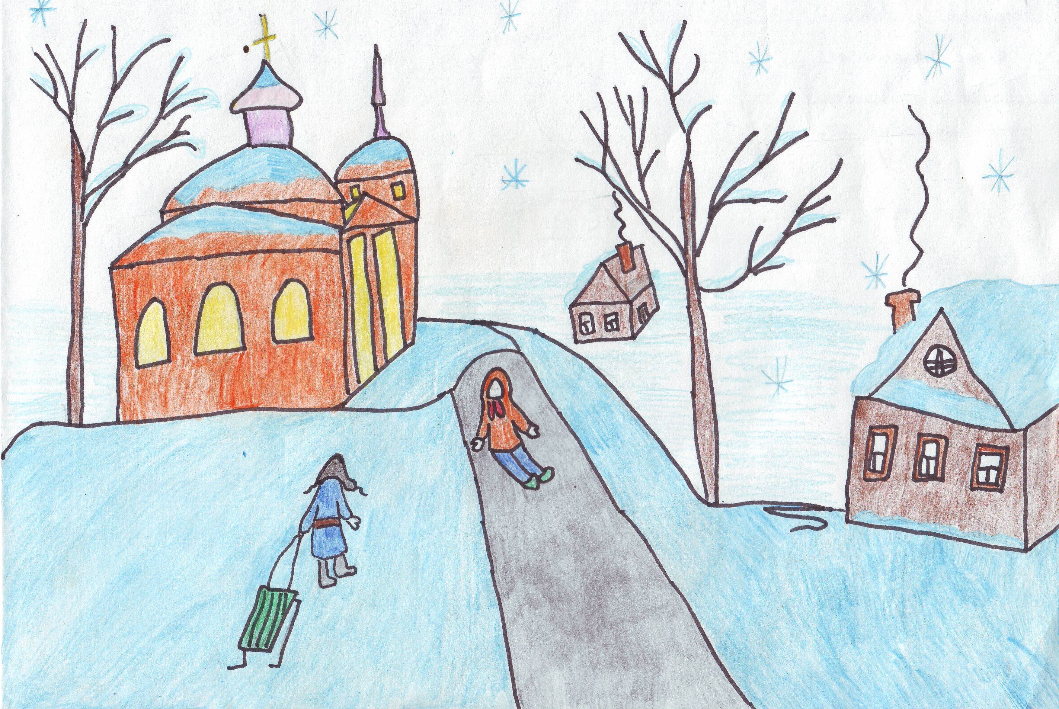 Зимние картинки легко. Зимние рисунки. Зимние рисунки для срисовки. Рисунки зимы для срисовки. Зимний город рисунок для детей.