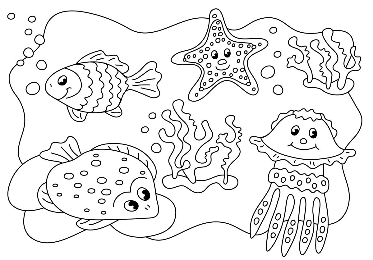 Раскраски животные морей и океанов