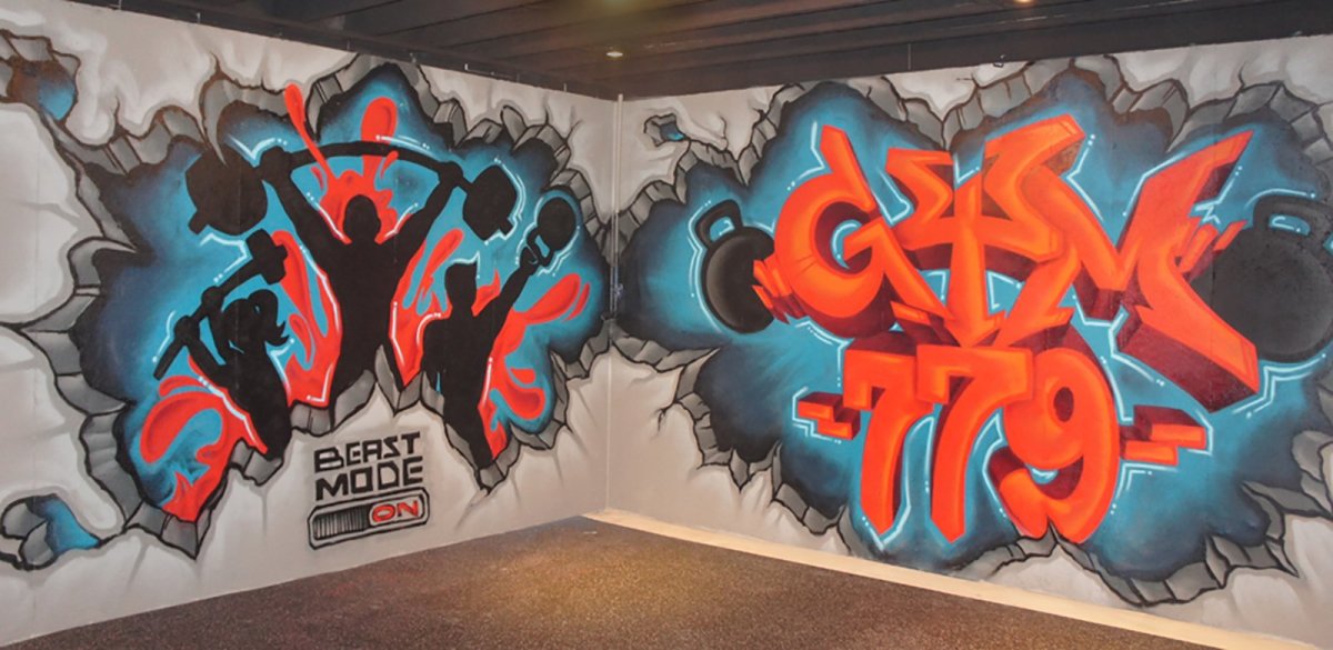 Граффити в гараже на стенах
