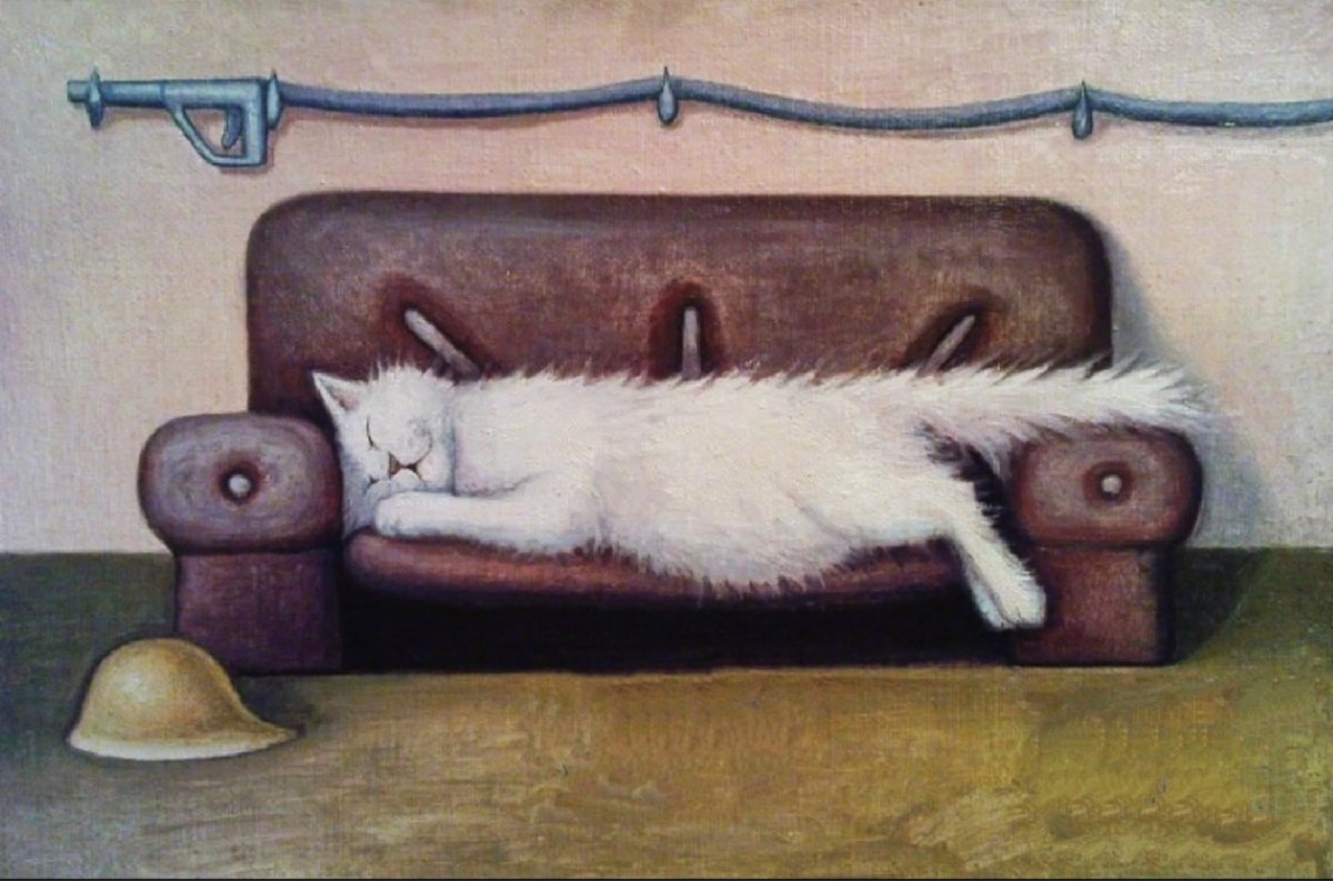 Кот на лежанке рисунок