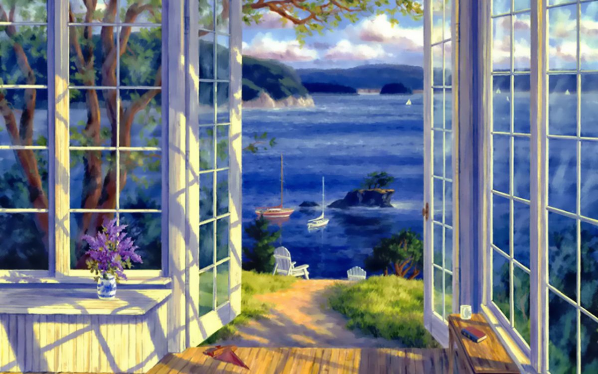Рисунок вид на море из окна