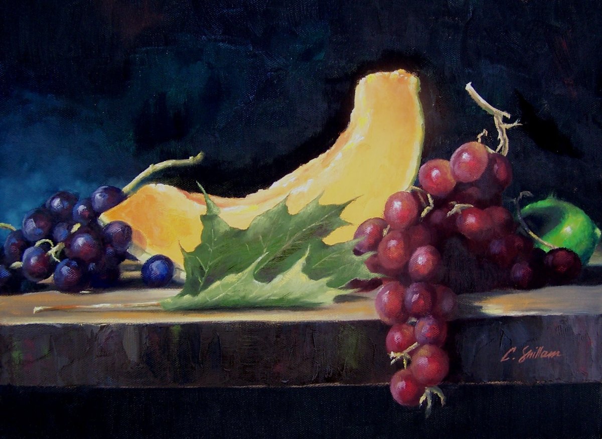 Живопись натюрморт с виноградом