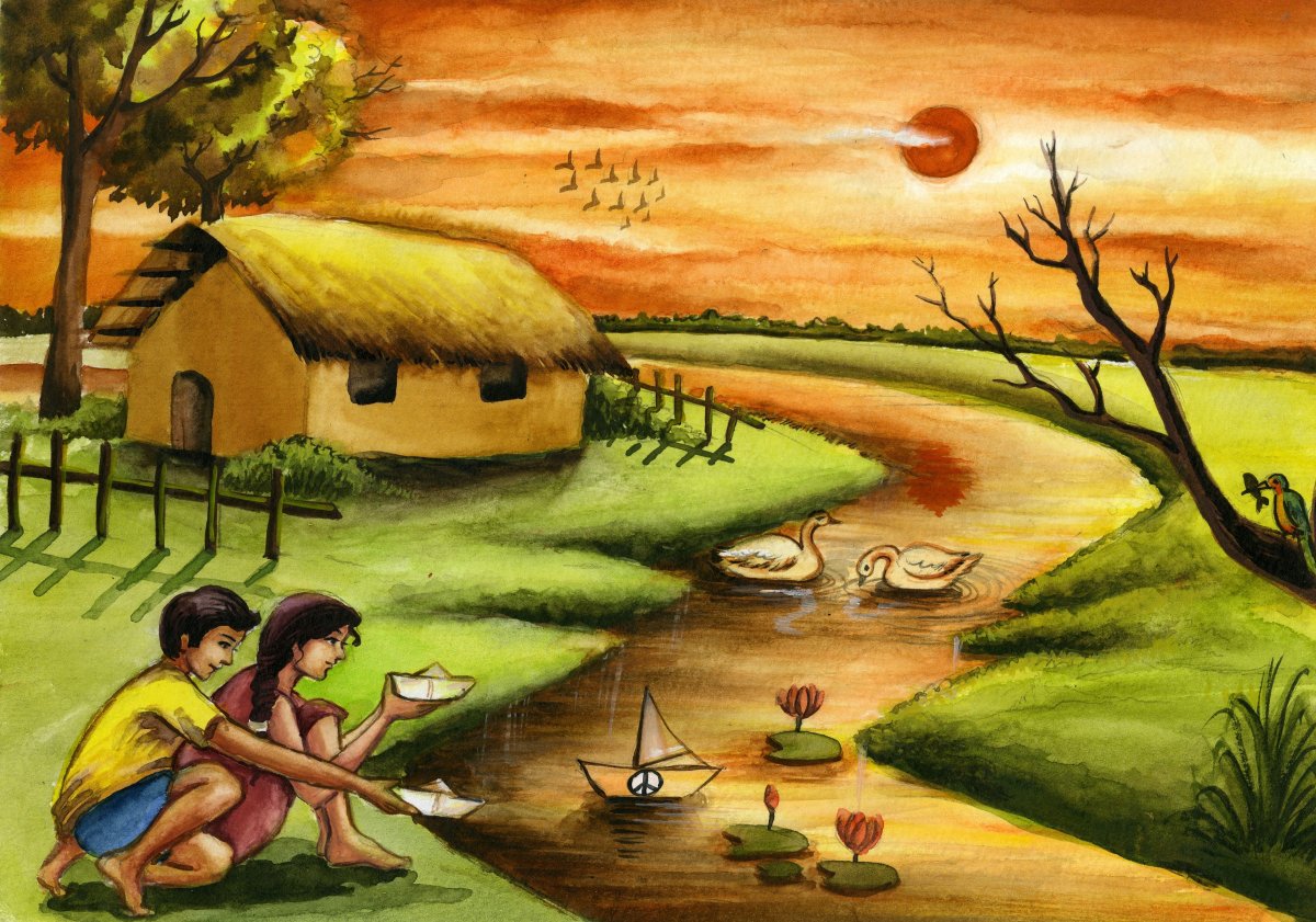 Природа в жизни человека рисунок. Природа иллюстрация. Нарисовать природу. Человек и природа рисунок. Индийская деревня рисунок.