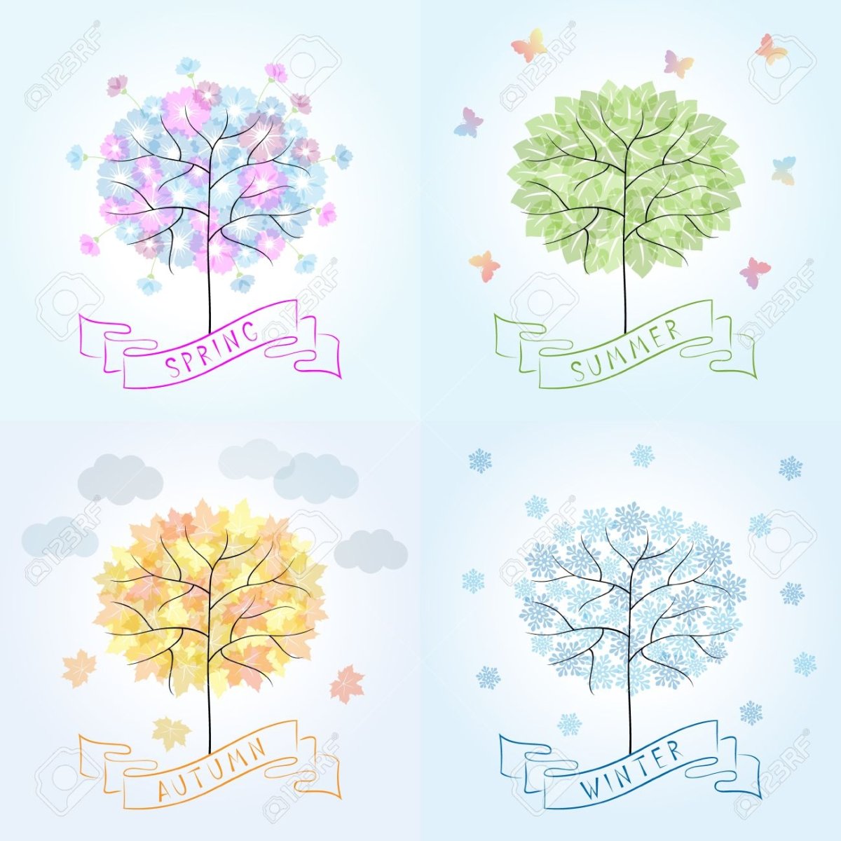 Дерево в разные времена года рисунок