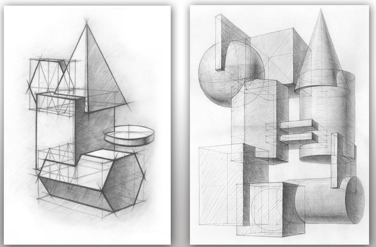 Рисунок композиция из геометрических фигур карандашом