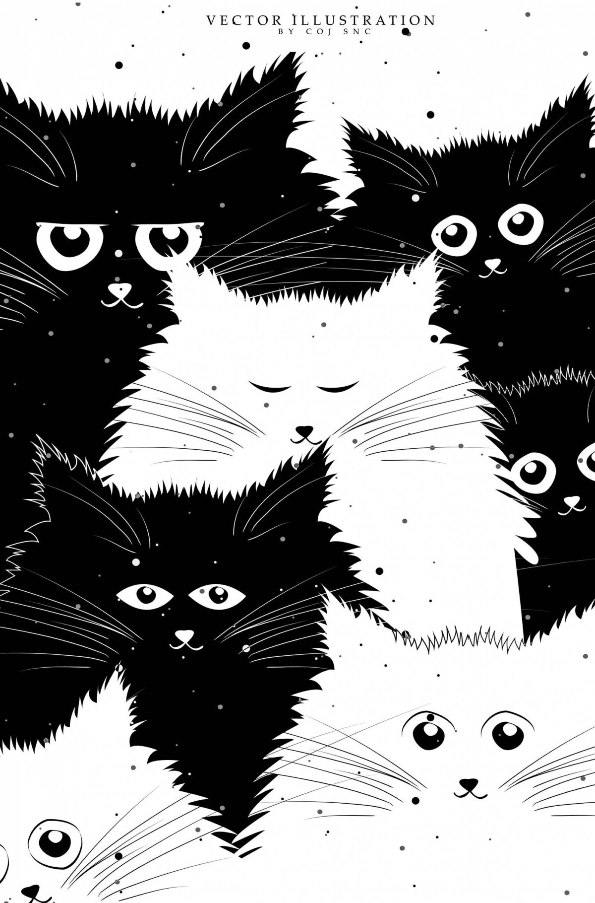 Черно белый кот смешной рисунок