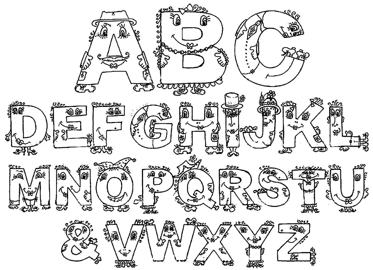 Английский алфавит с глазами раскраска