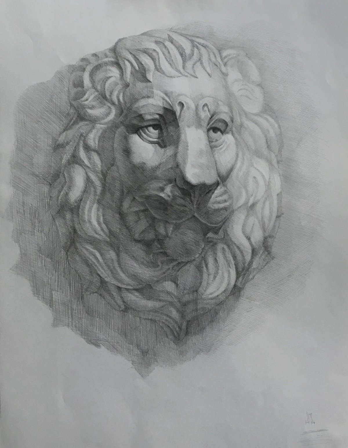 Рисунок гипсовой маски льва