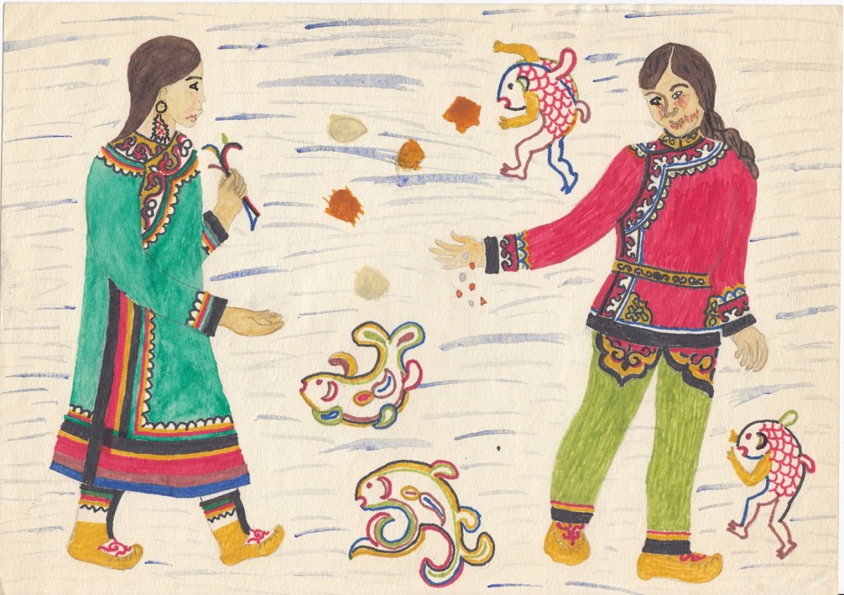 Нанайский национальный костюм рисунок