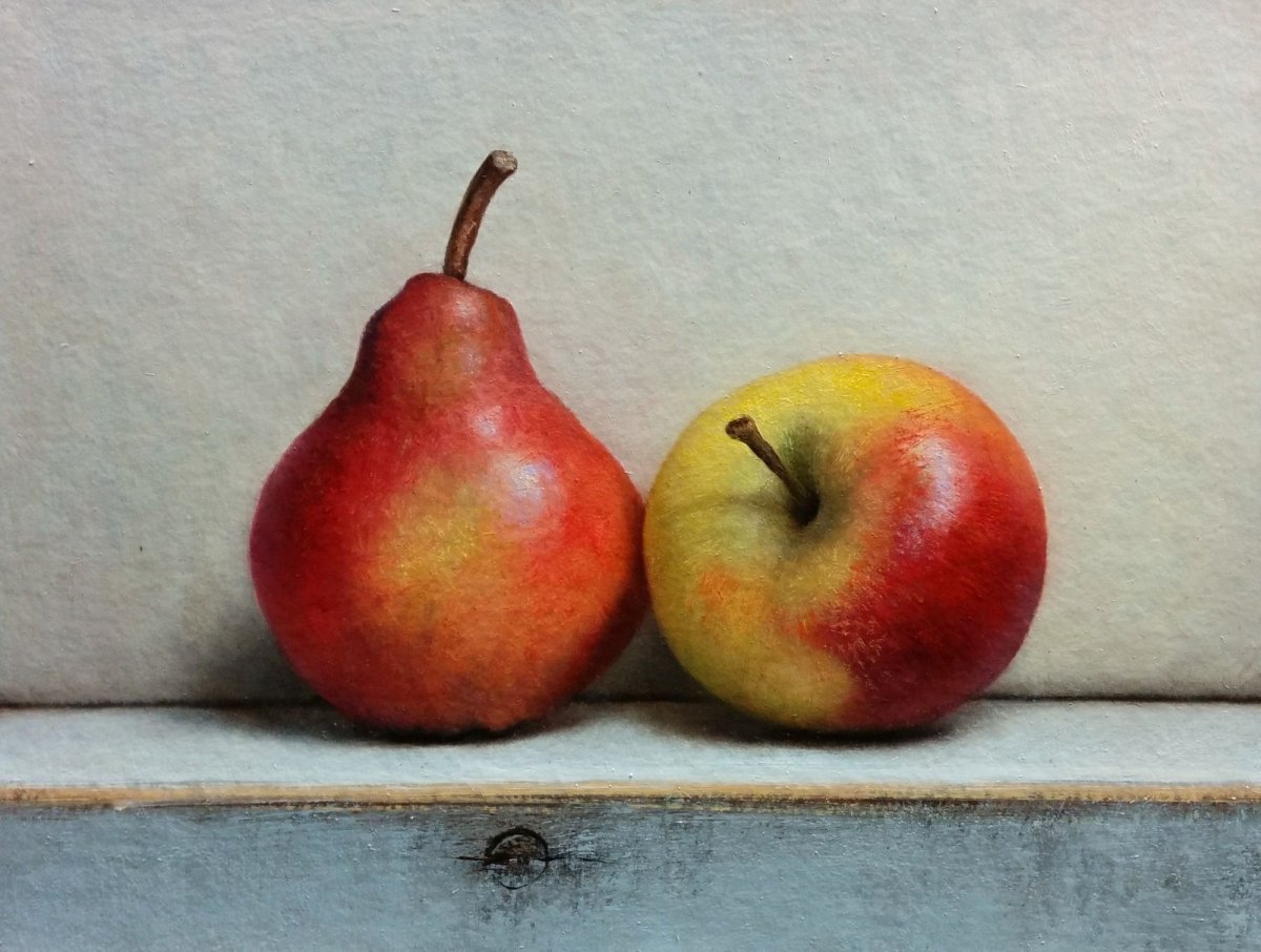 Натюрморт яблоки на столе