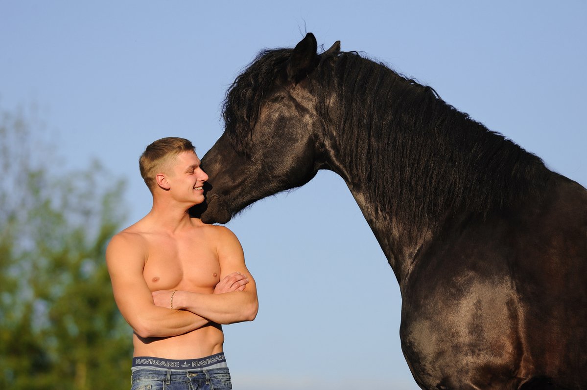 Человек рядом с лошадью фото