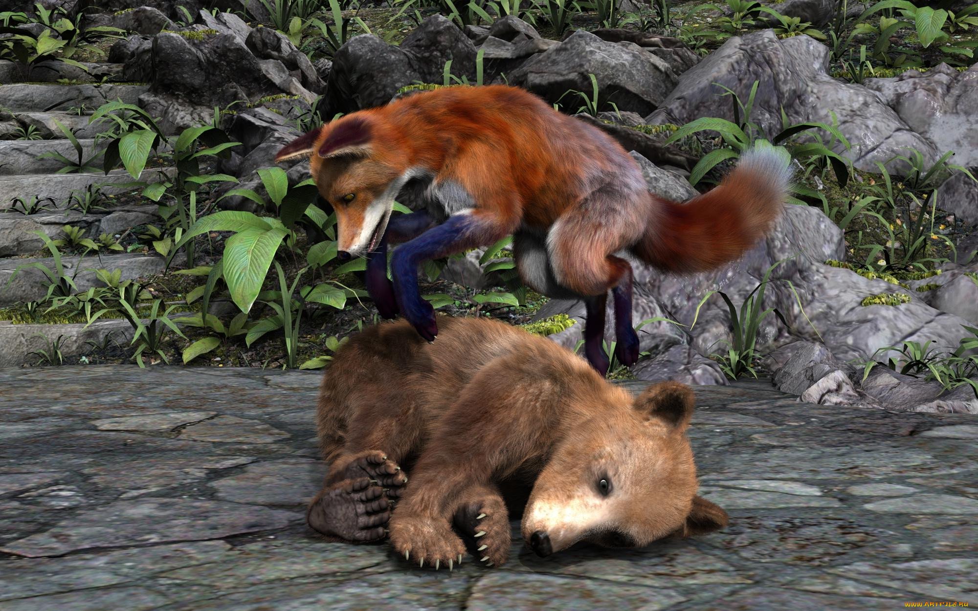 Какие отношения складываются между медведем и лисицей. Медведь и лиса. Лис и медведь. Медвежонок и Лисенок. Лисенок и медведь.