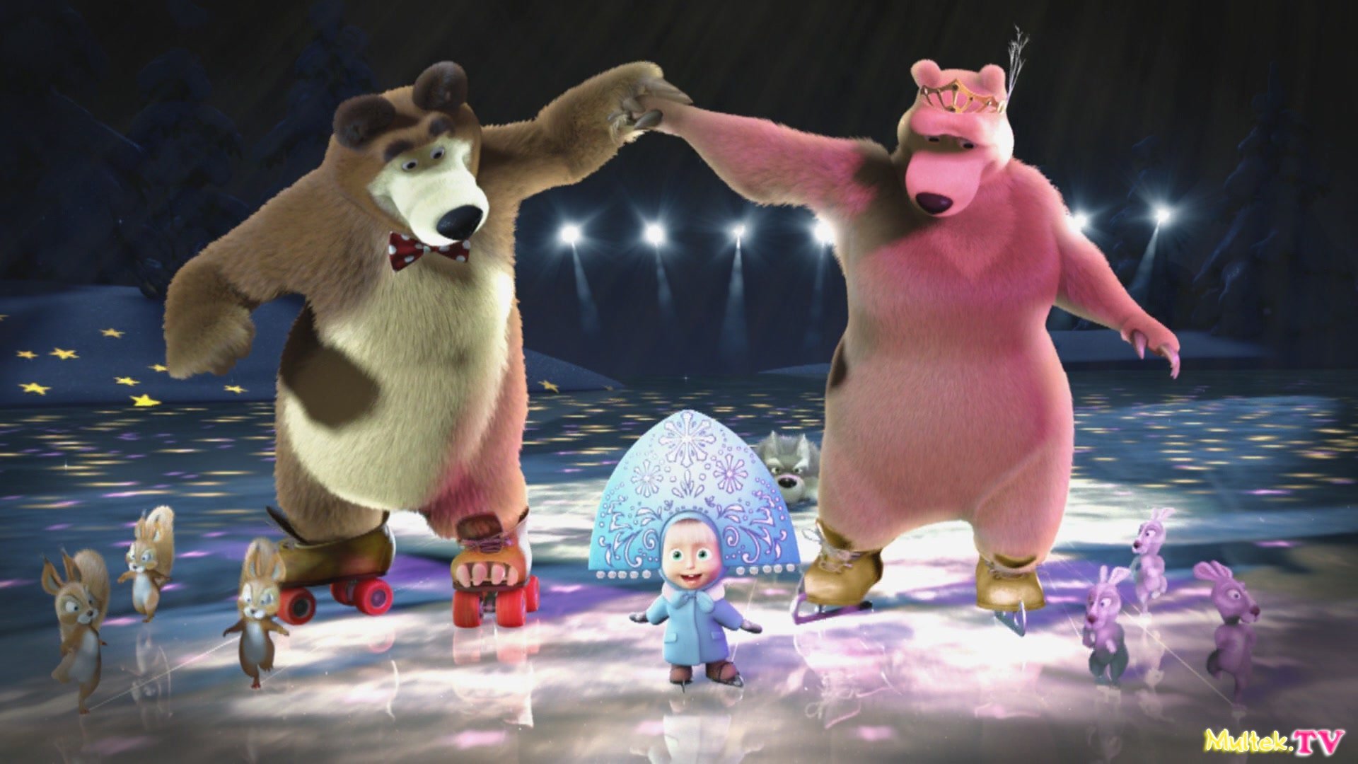 Маша про деда мороза. Маша и медведь новый год. Маша и медведь праздник на льду.