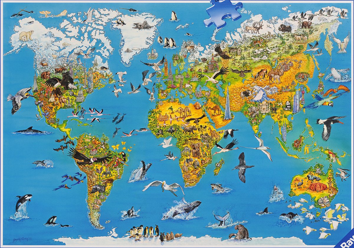 Пазл Ravensburger карта мира с животными (17428), 5000 дет.