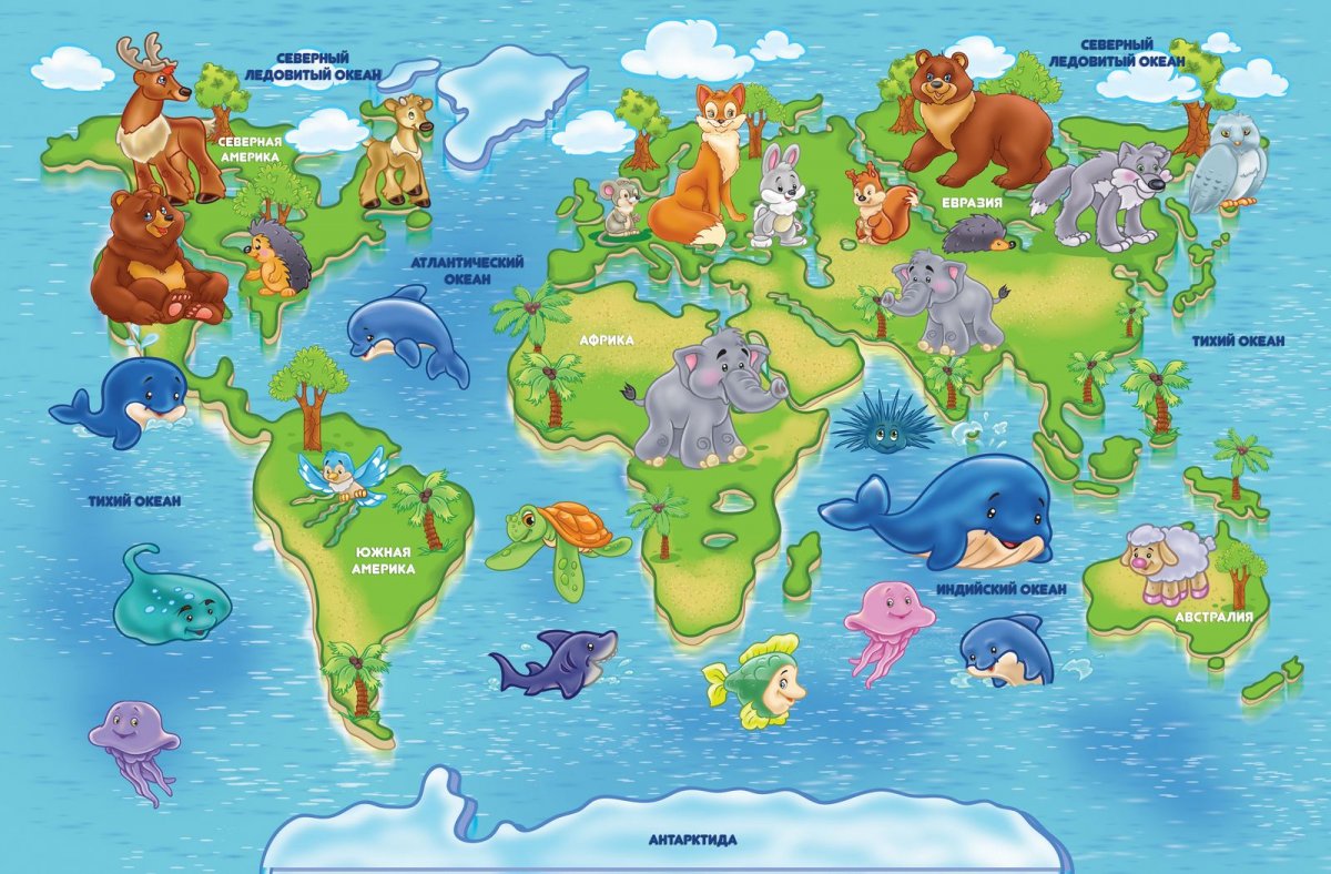 Детская карта мира "животные"