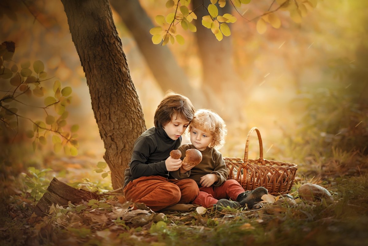 Дети на природе осенью