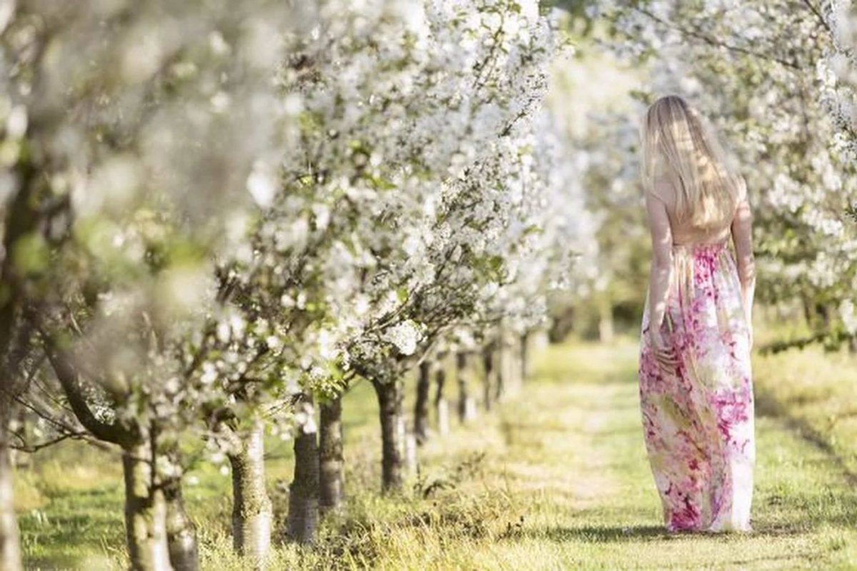 Девочка в цветущем саду
