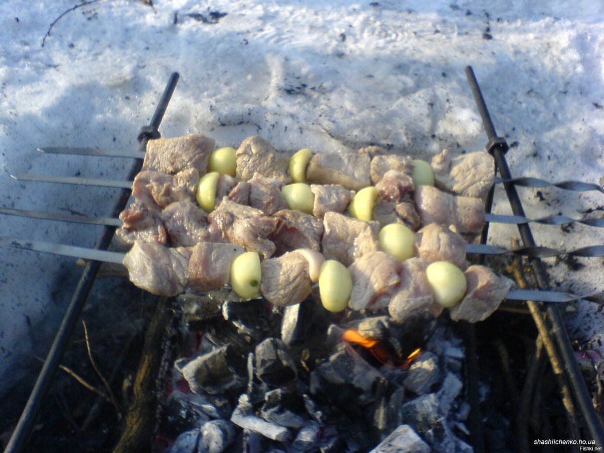 Шашлык у озера зимой