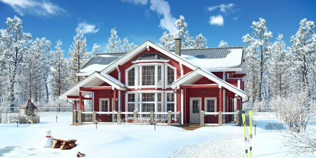 Дом из бруса зимой