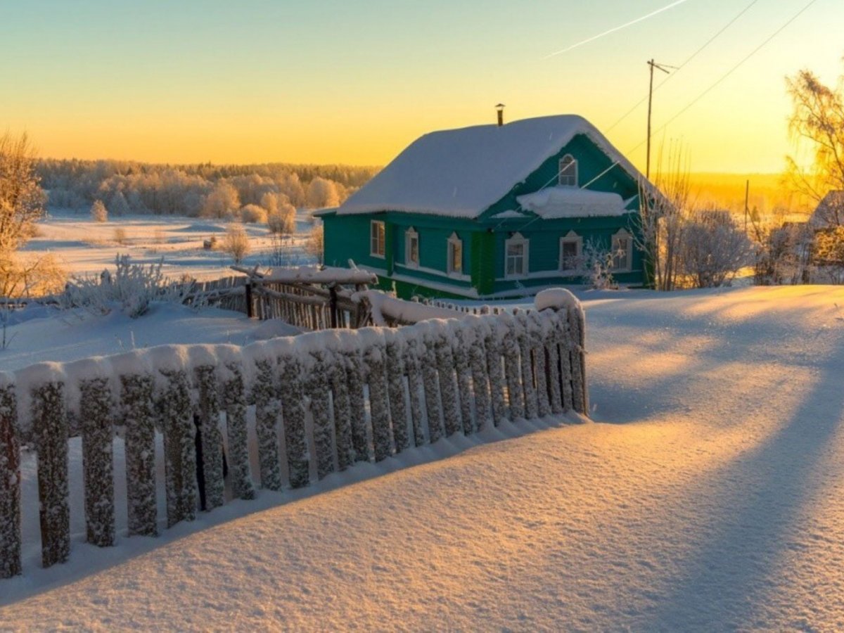 Морозное утро Сибирская деревня
