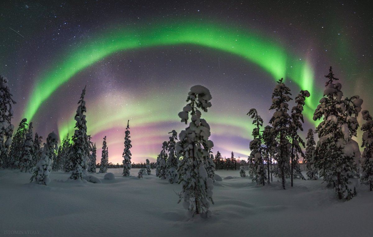 Мурманск зимой Северное сияние