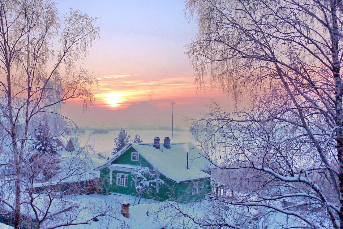 Морозное утро в деревне