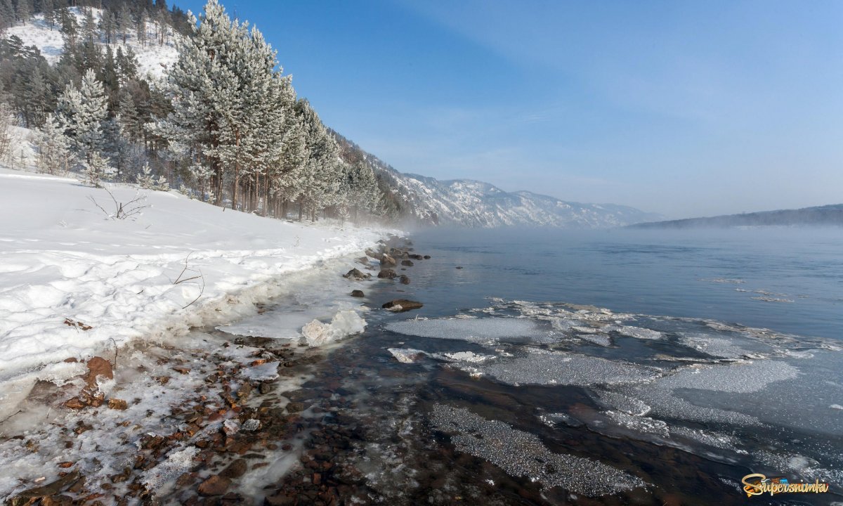 Природа Сибири Енисей зимой