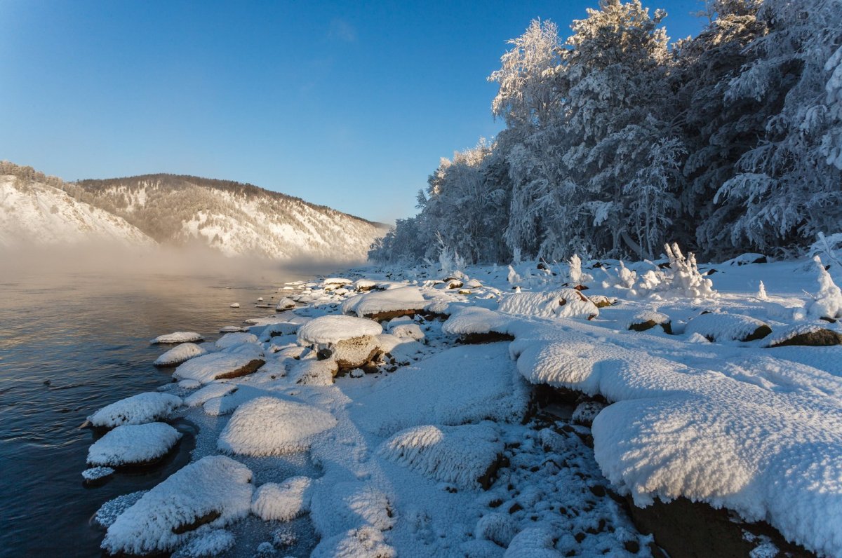 Зимняя сказка фото высокого разрешения на берегах реки Енисей