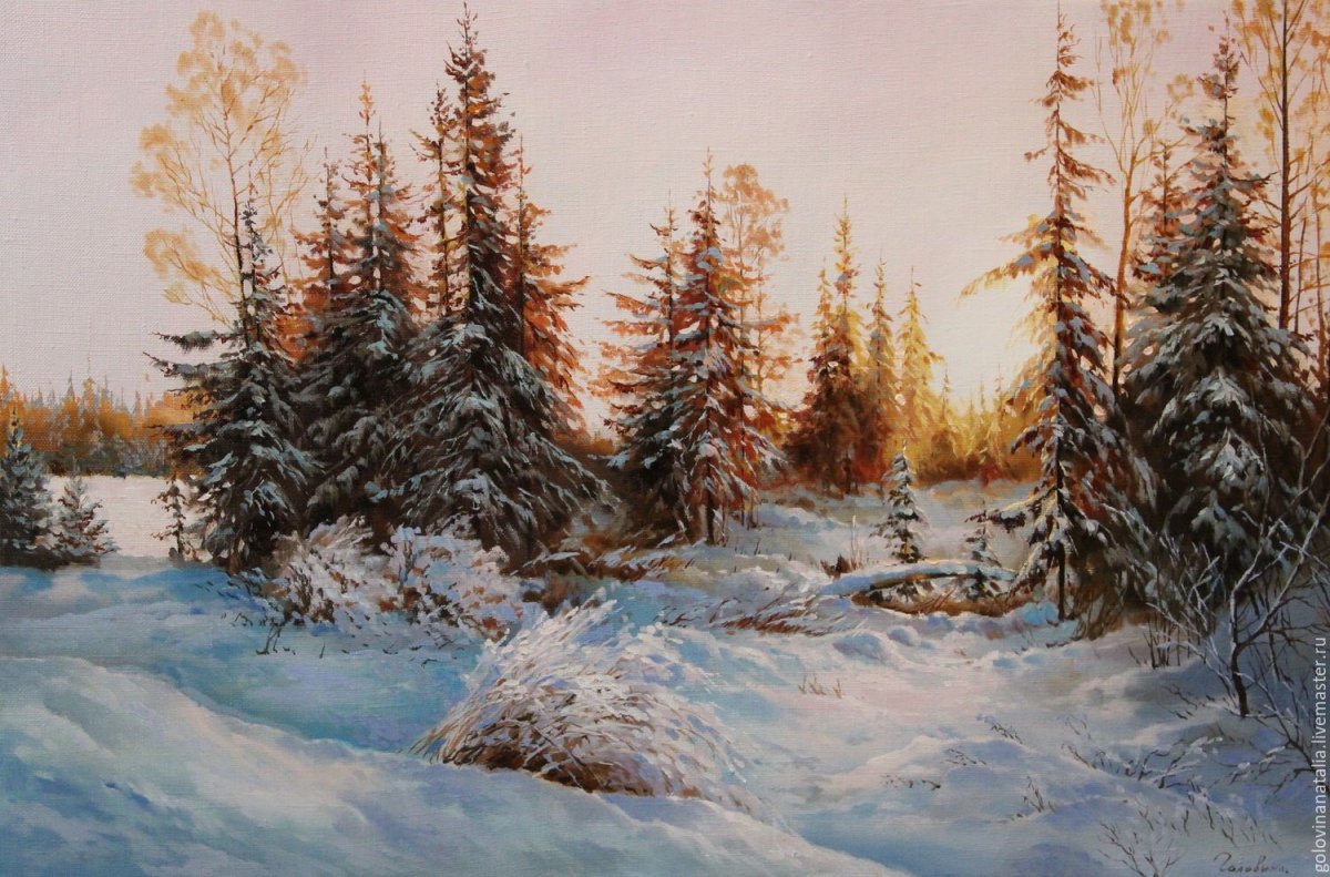 Зимний пейзаж маслом