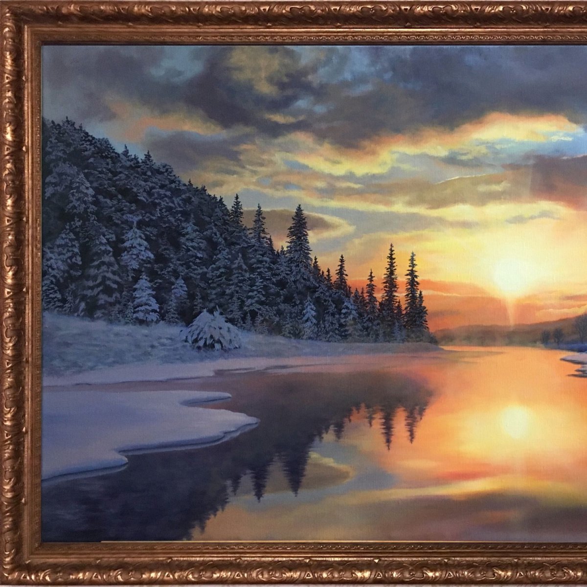 Зимнее озеро живопись