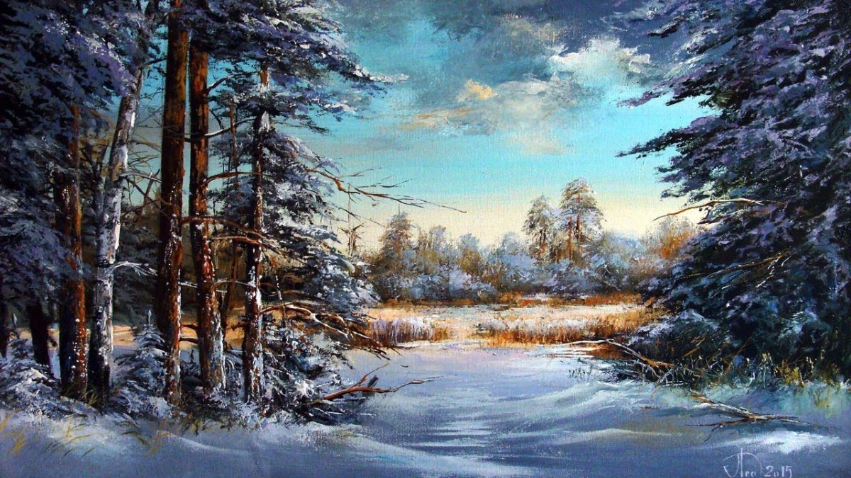 Зимний пейзаж маслом