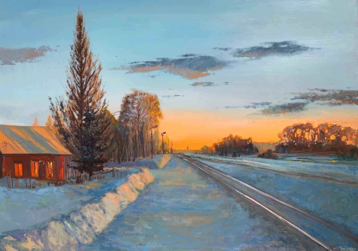 Зимний пейзаж маслом Евгения Антонова