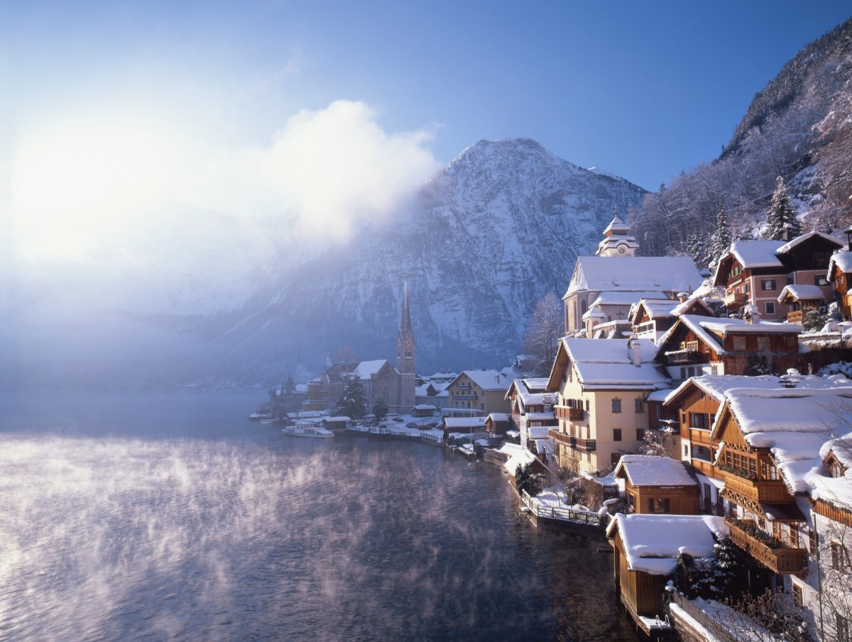 Гальштат Австрия фото зимой площади ,улицы.