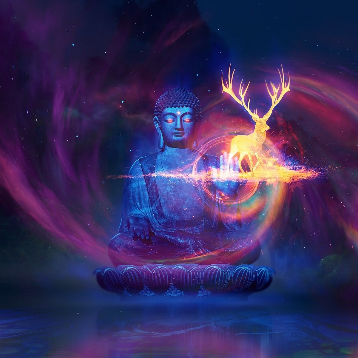 Волшебная медитация. Будда космос медитация. Будда Шакьямуни арт фэнтези. Вселенский Будда. Буддха Меркурий божество.