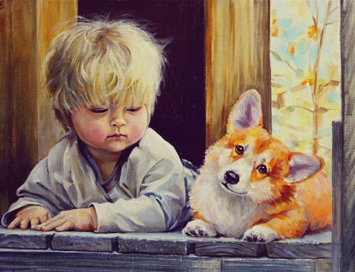 Картины с изображением детей с собаками