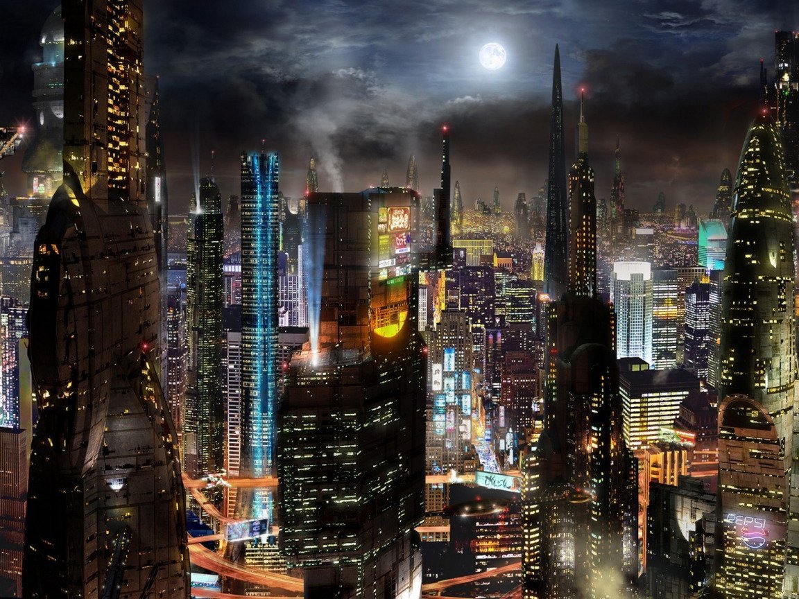 Night posting. Нью Йорк киберпанк. Cyberpunk City небоскребы. Футуристический город. Город будущего.
