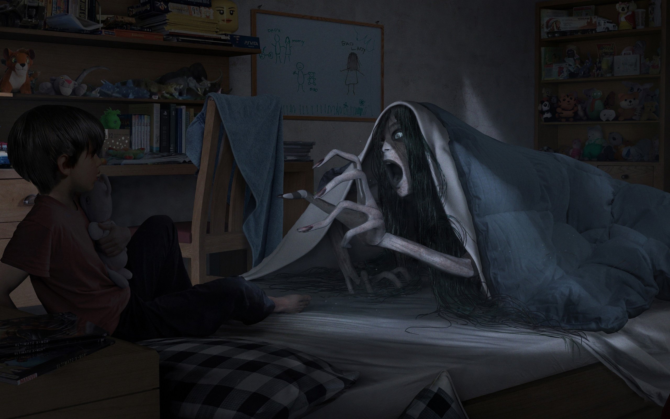 Кровать короткометражка. Паранормальное явление ведьмы. Страшные монстры под кроватью.