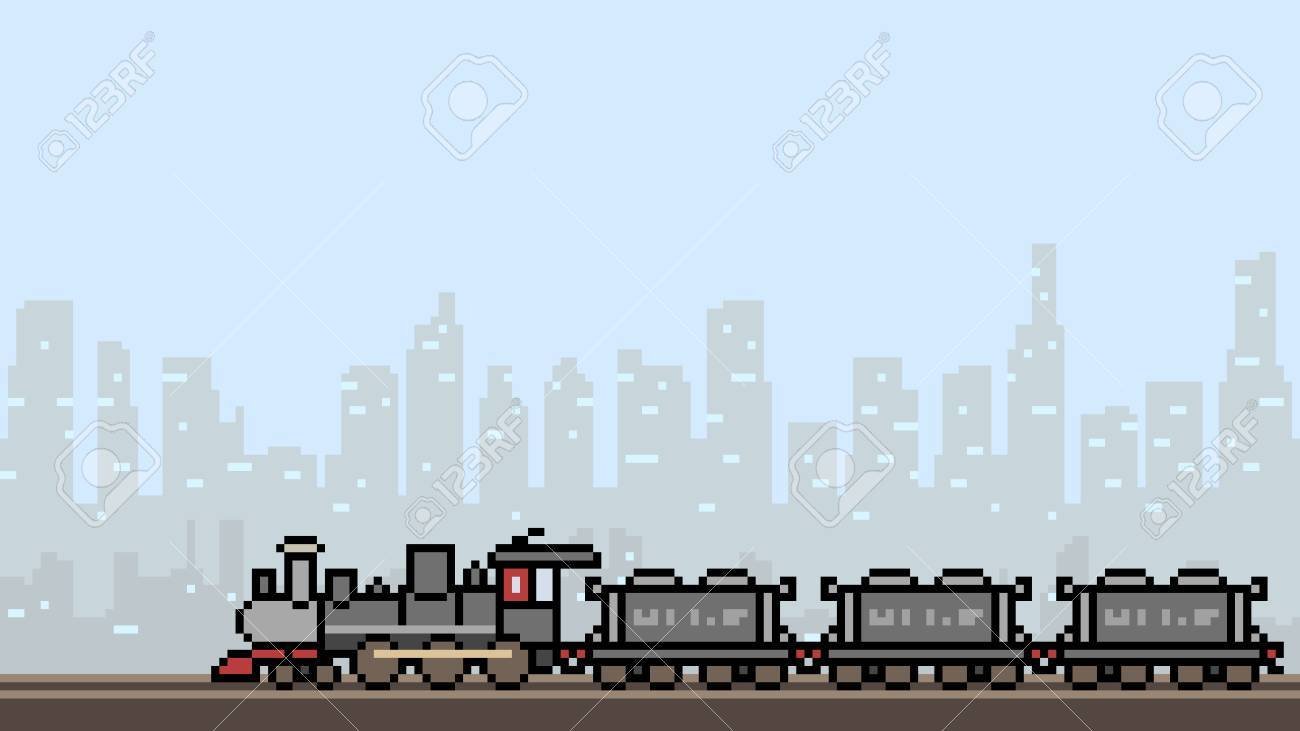 Пиксельный город с поездом