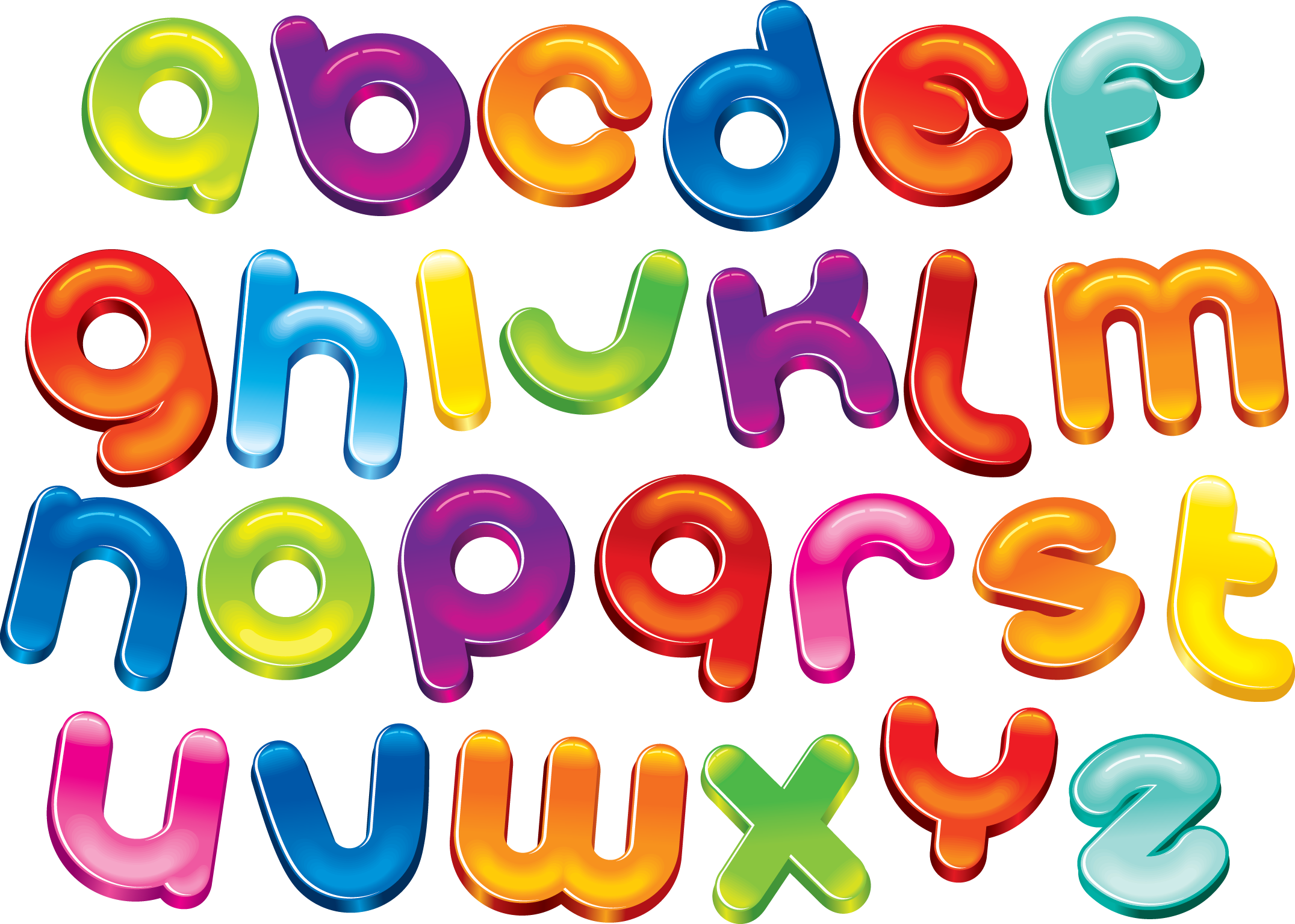 Детские шрифты. Красивые разноцветные буквы. Объемные цветные буквы. Шрифт. Векторный шрифт.