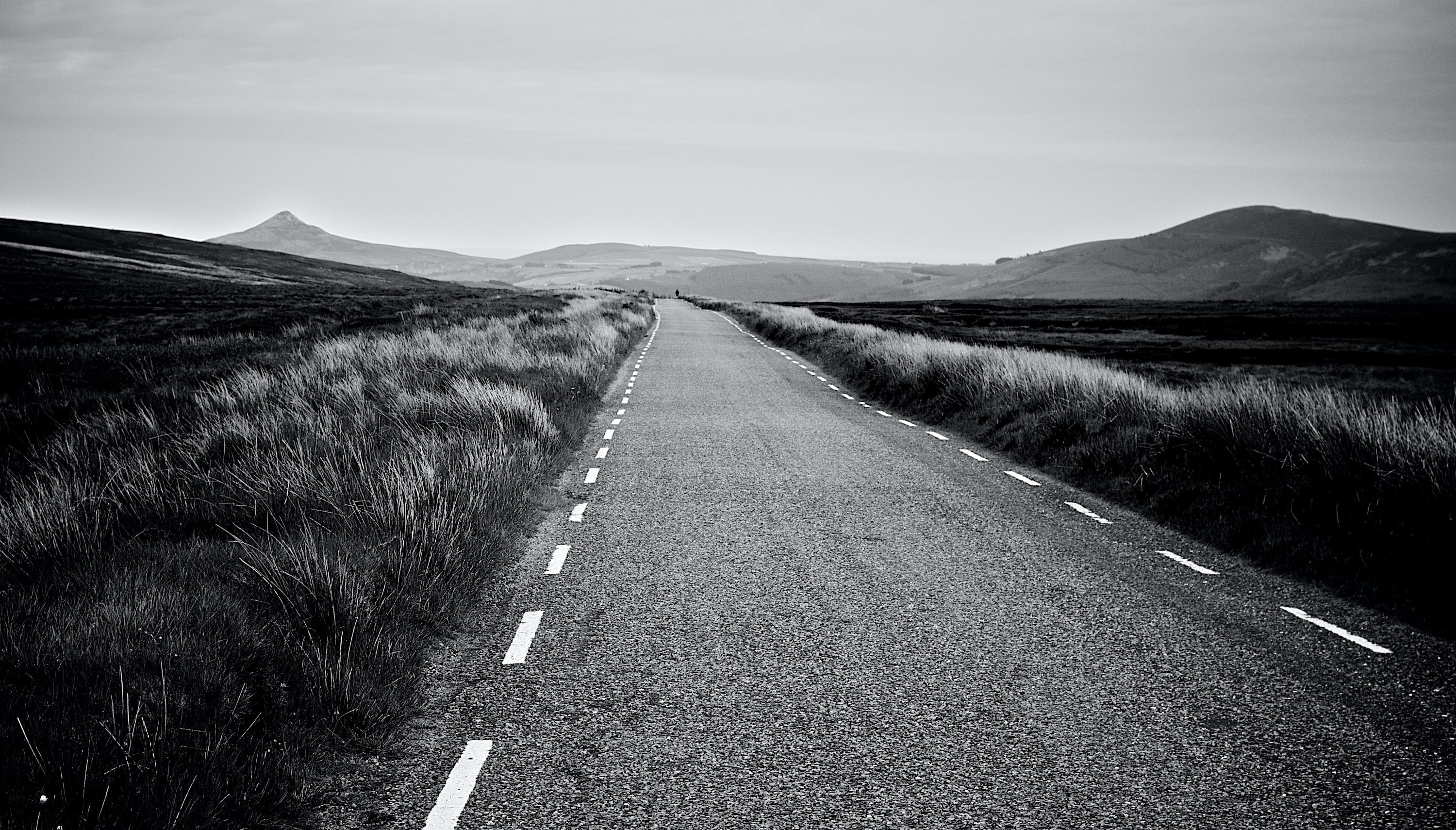 Дальше тянется дорога. Дорога. Дорог пустая. Дорога черно белая. Пустая дорога.