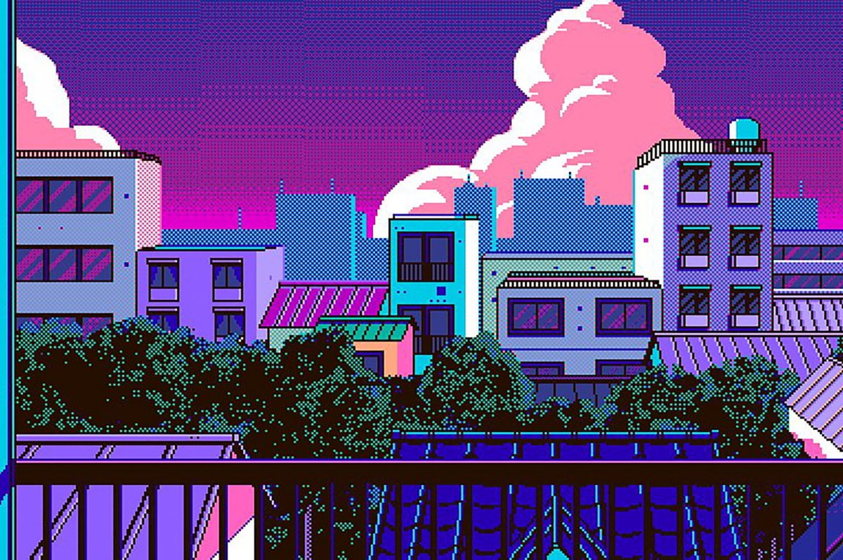 Ретровейв пиксель арт