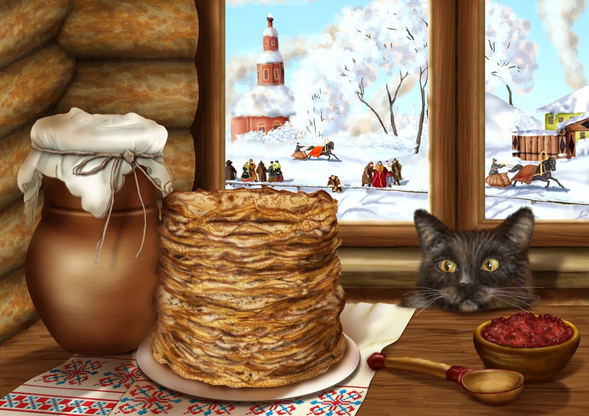 Кот с блинами