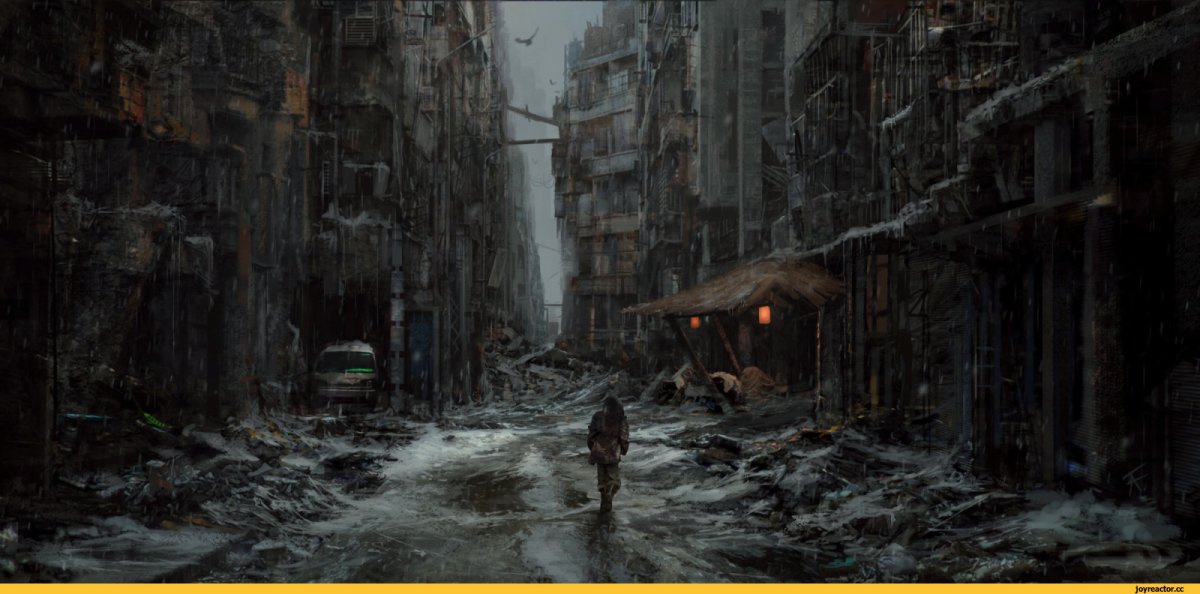 Человек в разрушенном городе