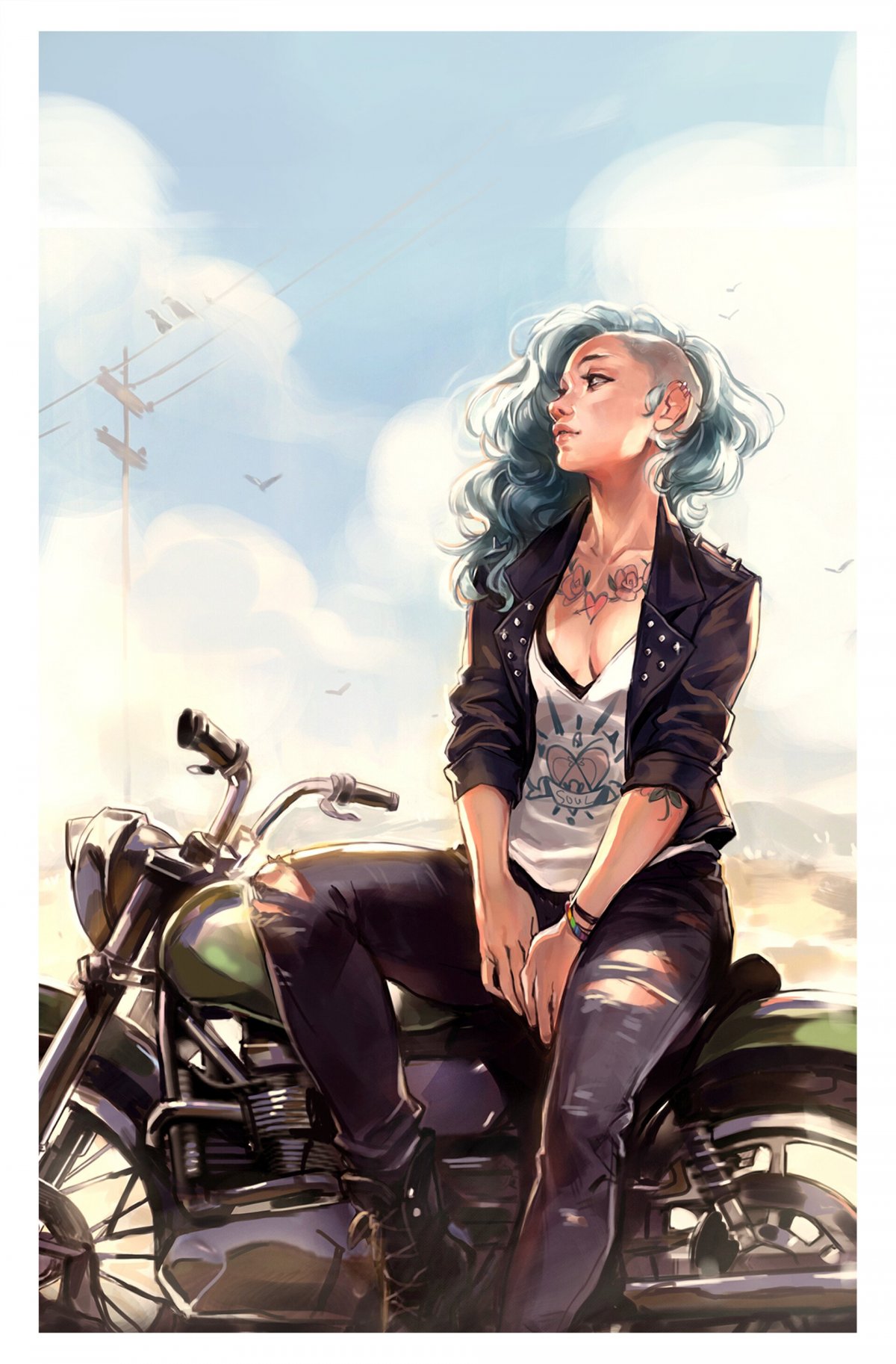 Девушка на мотоцикле арт