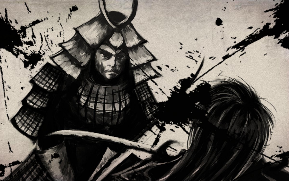 Самурай на белом фоне