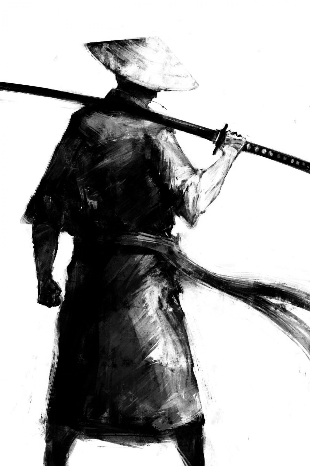 Самурай черно белый