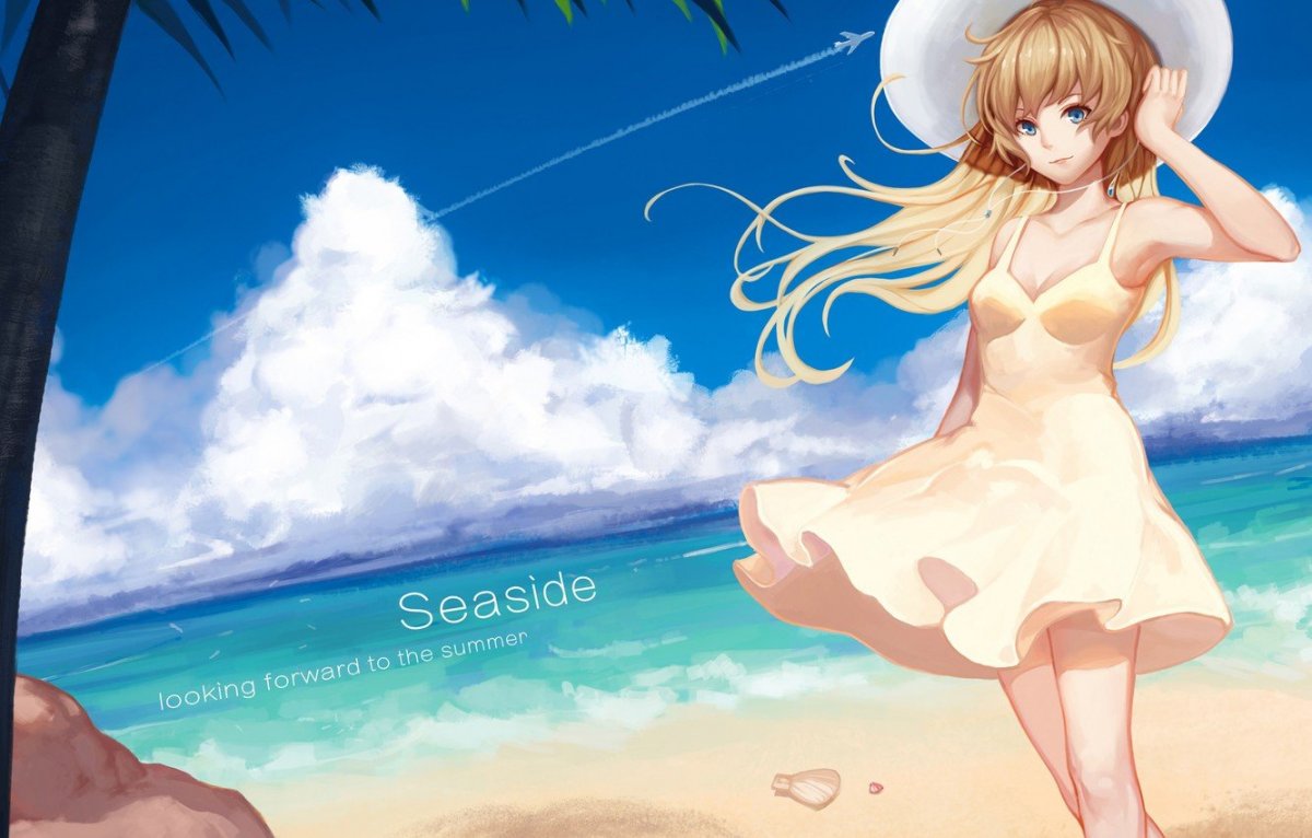 Девушка на пляже арт