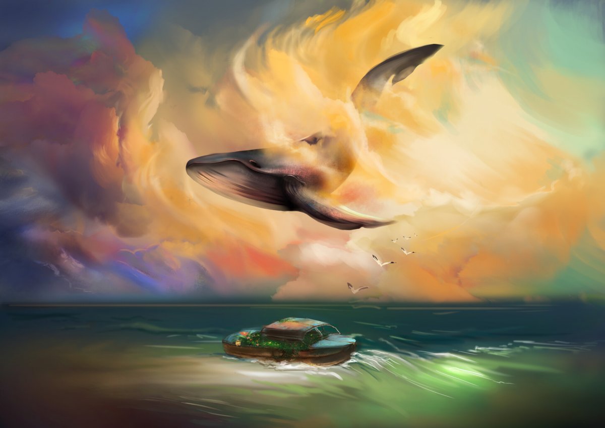 Кит в небе арт